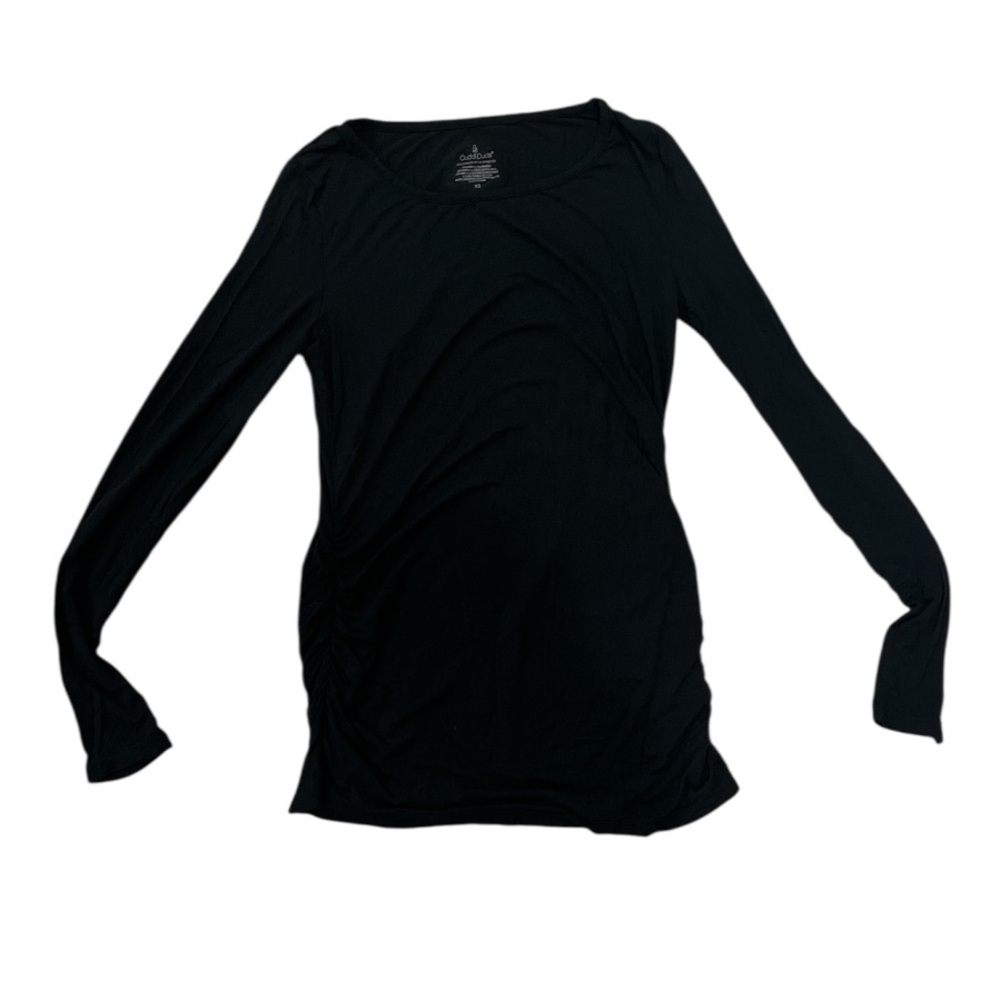 Maternity XS Classic Black Long Sleeve Top with Ruched on Sides